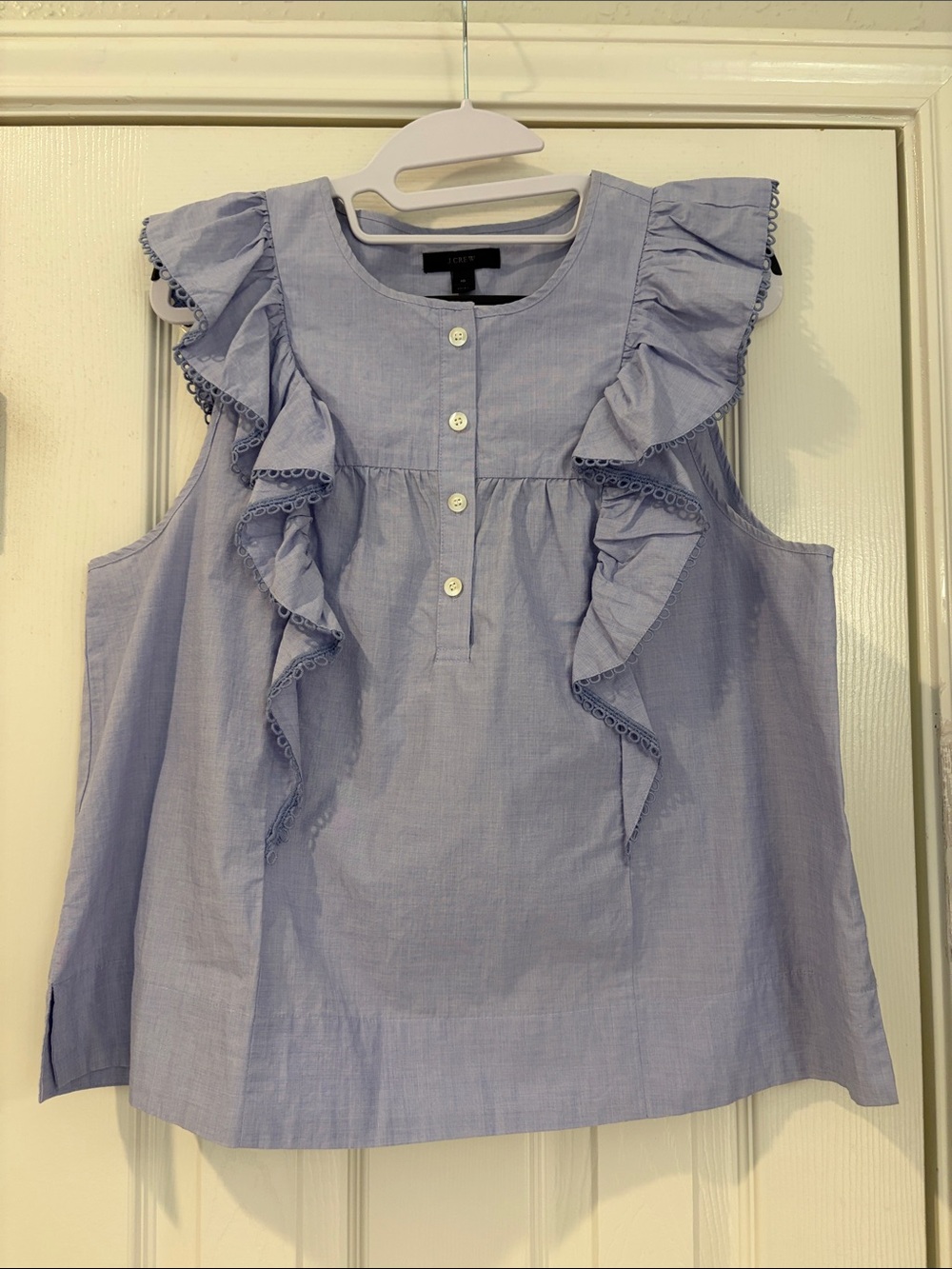J. Crew Light Blue Ruffle Sleeveless Blouse